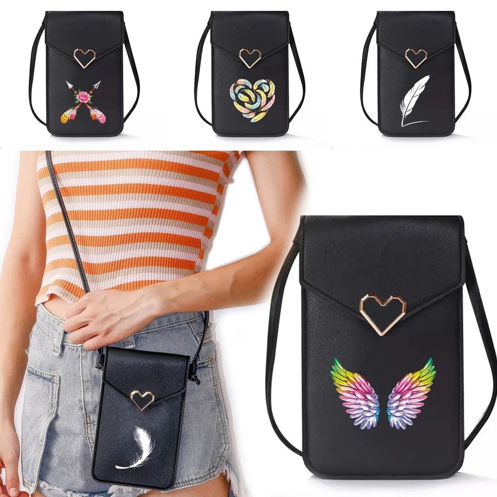 

Women Mobile Phone Bag Neck Coin Purse Vertical Shoulder Handbag Mini Leisure Diagonal Cross Pouch Feather Series Card Key Bags