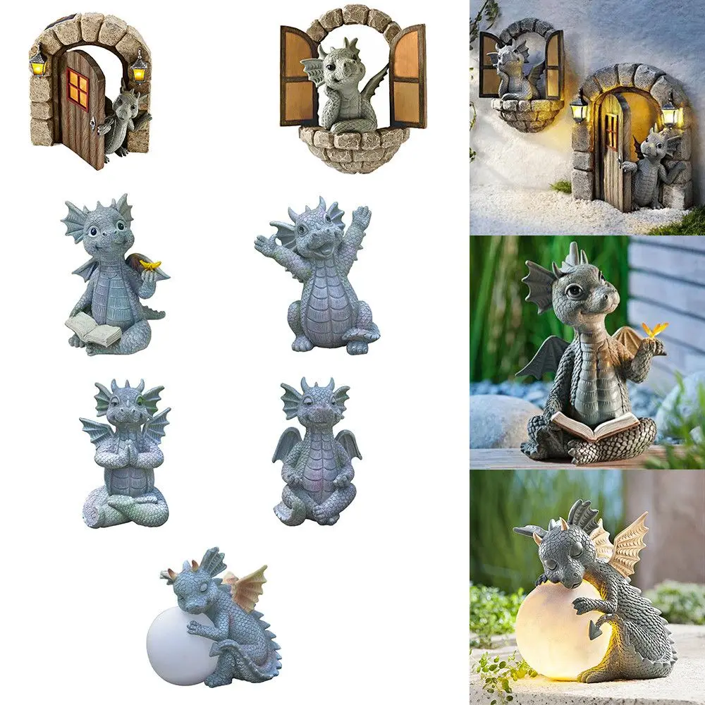 

New Courtyard Sculpture Dinosaur Wall Art Garden Dragon Climbing Window Ornaments Decorate Crafts