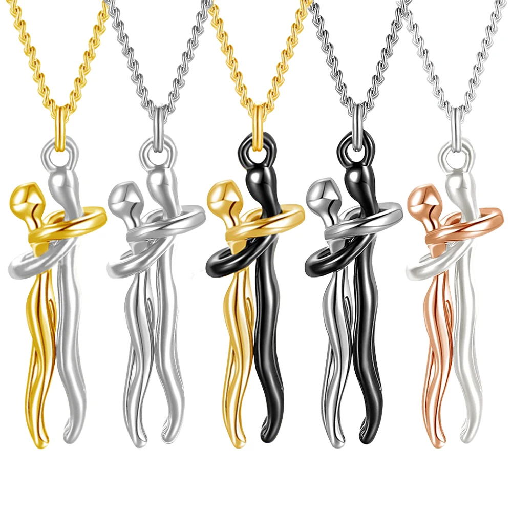 

Очаровательные обнимающие пары, обнимающие раньше вместе, навсегда металлическое покрытие, Стильное ожерелье в виде любви, ювелирные изделия, подарок для жены, девушки, мамы