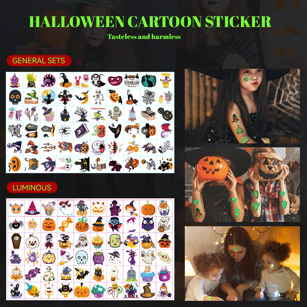 

Tattoo Stickers Set Of 60 Patterns/Set Of Halloween Party Children's Cartoon Fun Witch European And American Pumpkin Witch Cute