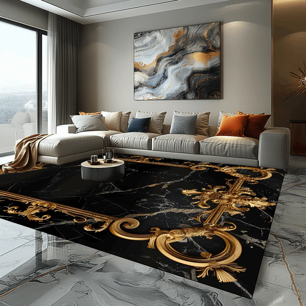 

Большой черный золотой декоративный ковёр