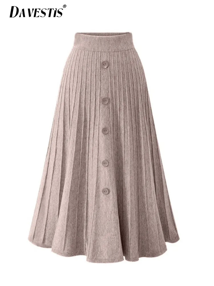 

Повседневная Свободная юбка большого размера для женщин, зимняя плиссированная юбка на пуговицах с высокой талией, женские трикотажные юбки русалки