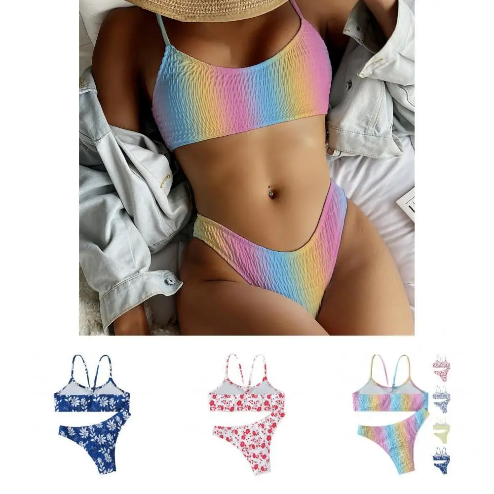 

Привлекательный женский купальник, Раздельный купальный костюм из двух предметов с разноцветным принтом и регулируемым принтом, 2 шт./компл...