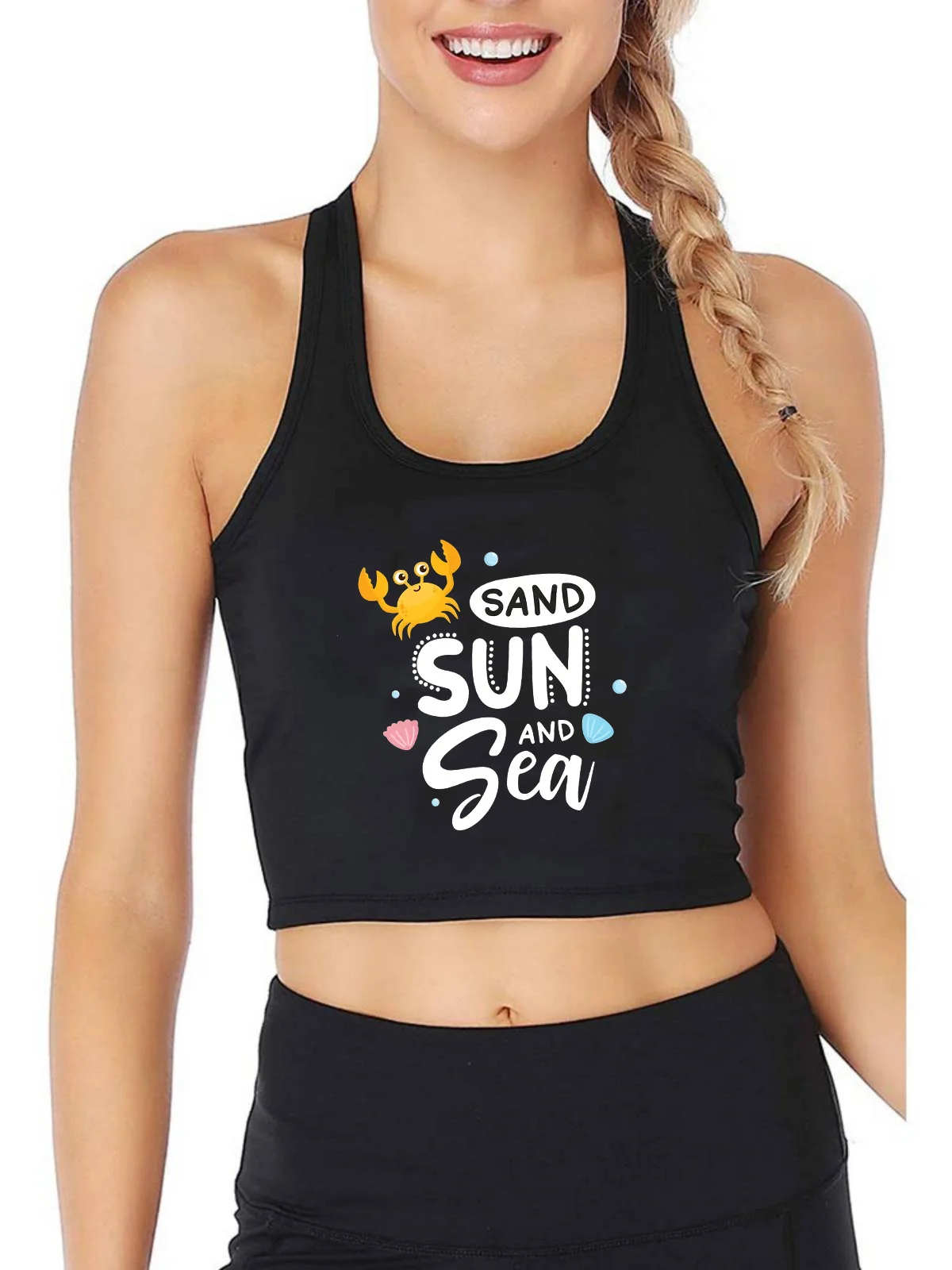 

Sanad Sun And Sea Print Breathable Slim Fit Tank Top Women's Beach Sports Training Crop Tops Summer Camisole