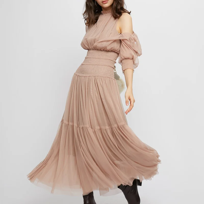 

Sexy Off Shoulder Puff Sleeve Dress Women Spring 2022 Chic Mesh Robe Femme Elegant Temperament High Waist Vestidos Mujer