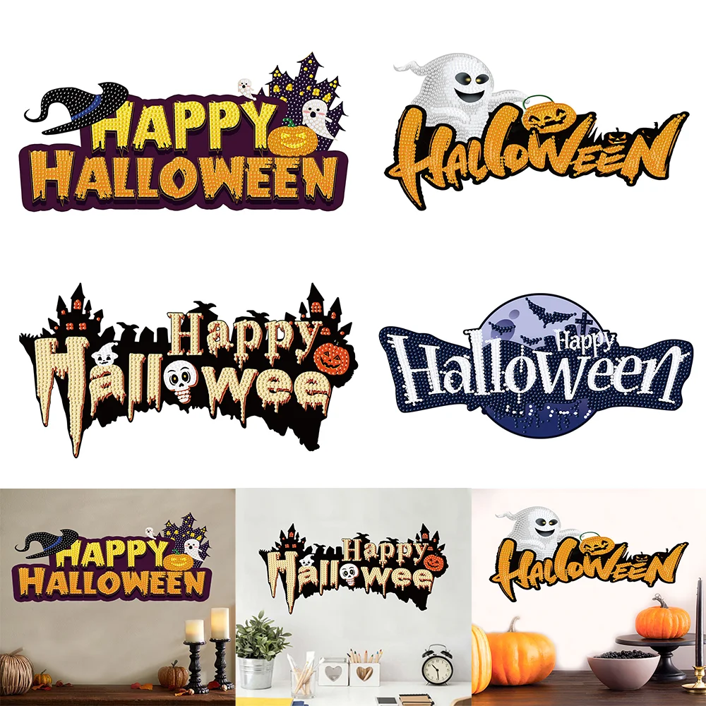 

DIY Diamond Painting Halloween Wall Sticker Scary Pumpkin Ghost Diamond Embroidery Sticker Home Wall Window Door Decor Gift