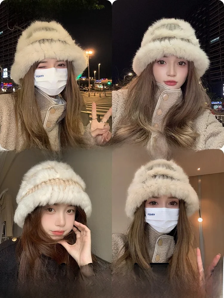 RX Uvcut Официальный аутентичный плюшевый чепчик с кроликом для женщин зимняя