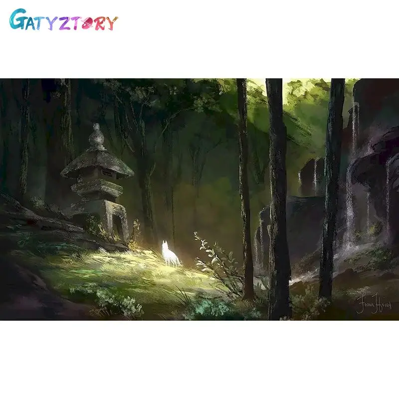 

GATYZTORY DIY Painting By Number Forest Drawing On Canvas Pictures By Numbers Landscape Kits Hand Painted Paintings Art Home Dec