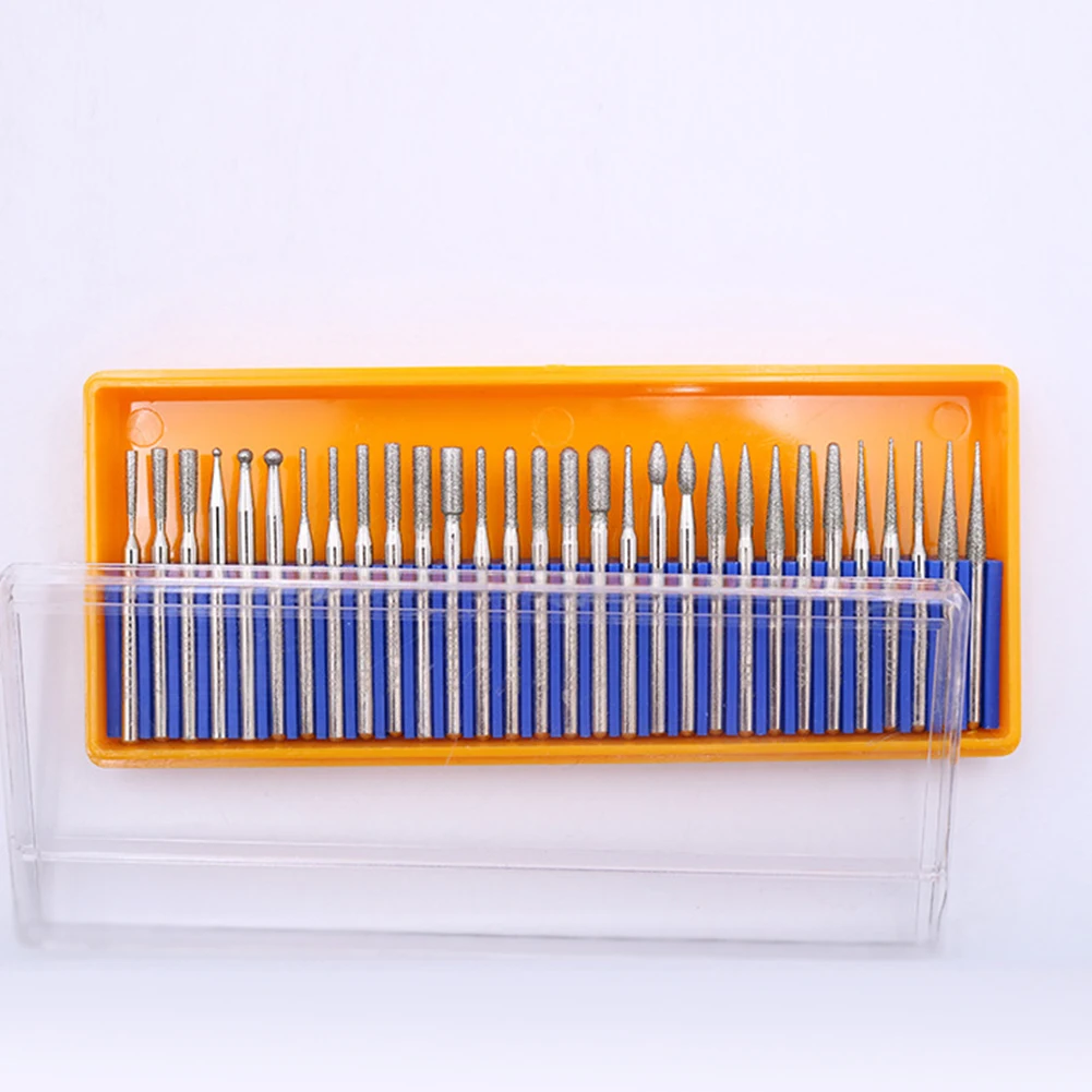 

30pcs Diamond Micro Grinding Head Rotary Bits Grinding Needle Electric Grinders Engraving Machines Polishing Drilling Carving