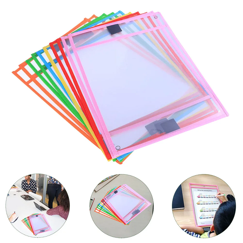 

8 Pcs Plastic File Folder Erasable Bag Hanging Dry Erase Bags Storage Holder Reusable Bill Teacher supplies for classroom