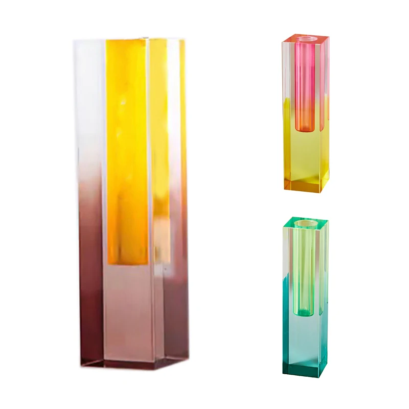 

Modern Rainbow Color Bud Vase Tabletop Glass Vases Luxury Decorative Acrylic Crystal Nordic Room Decoration Home