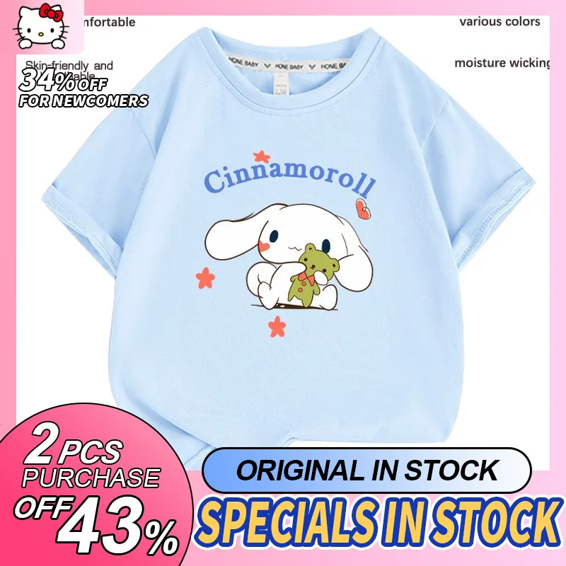 

Cinnamoroll Short Sleeve T-Shirt Hellokitty Kids Cotton Summer Kuromi Boy Girl Cartoon Half Sleeve Japanese Korean Style New