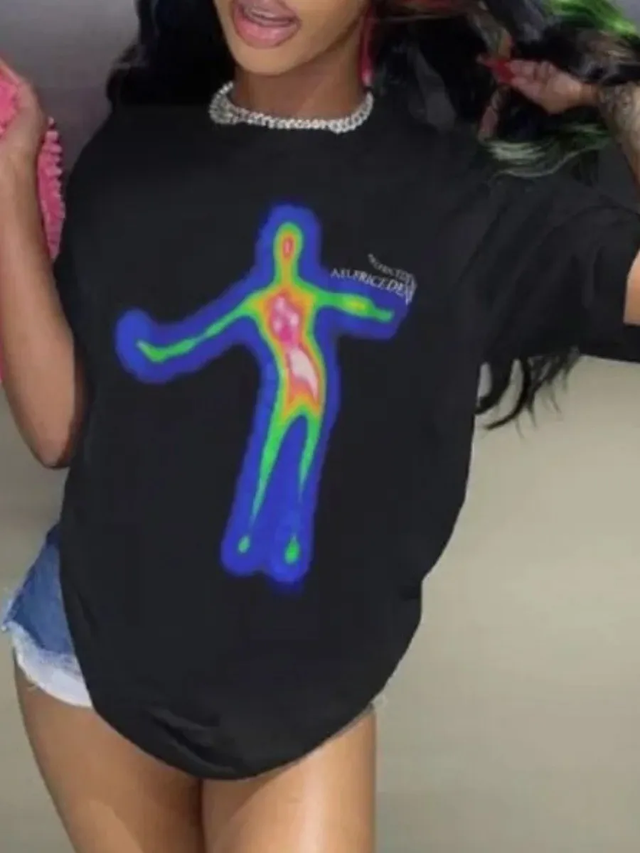 

LW Print Regular Fit T-shirt Womens T-Shirt Street Breathable Short Sleeve Fashion Casual Clothes Summer Tshirts for women
