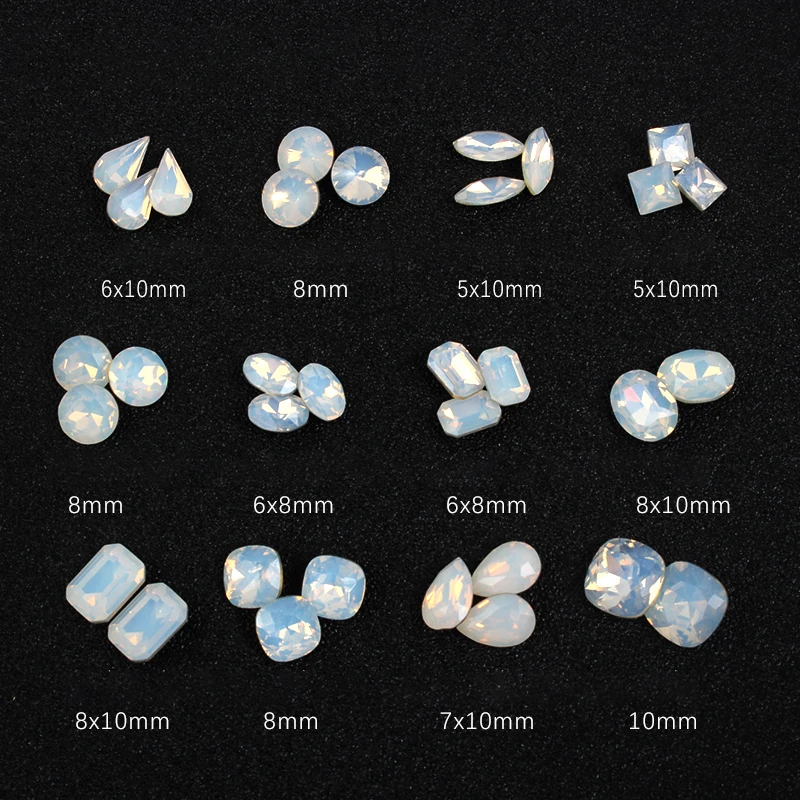 Pointback White Opal High Quality K9 Crystal Glass Nail Art Rhinestone  Apply To DIY Manicure Diamond Ornament Stone Accessories