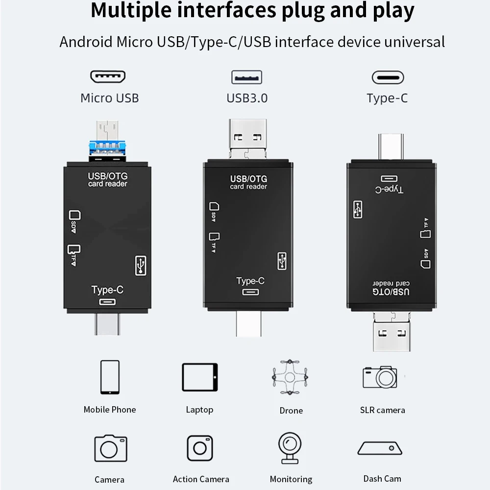 Кардридер TISHRIC 6 в 1 USB + Type-C micro Android/TYPE- C устройство для чтения карт TF SD адаптер OTG Drive