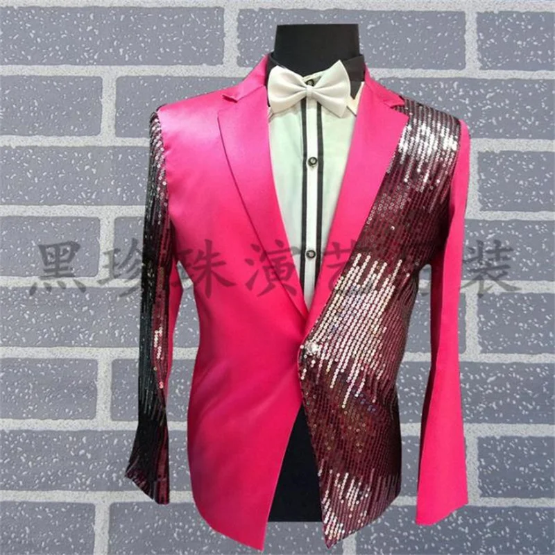 Red purple men suits designs masculino homme terno stage costumes for singers men sequin blazer dance clothes jacket style dress