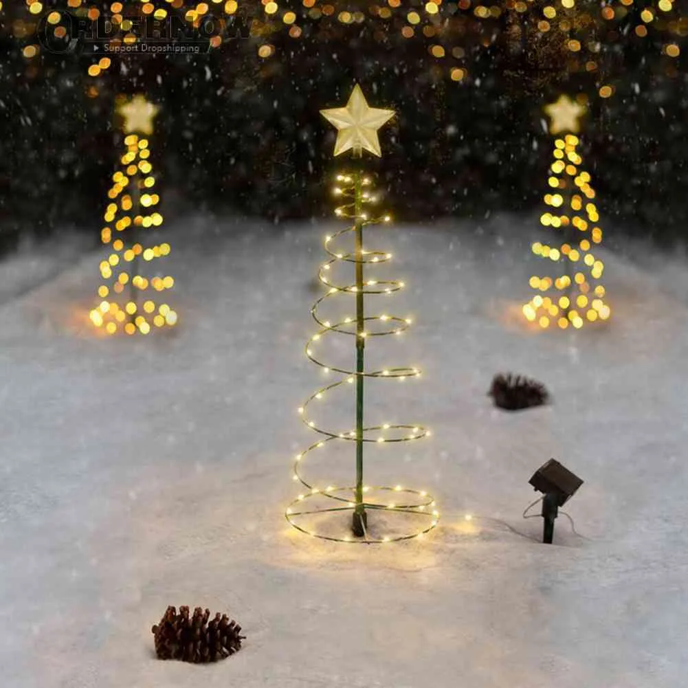

Креативные солнечные огни для рождественской елки, водонепроницаемые солнечные гирлянды для рождественской елки, спираль для наружного са...
