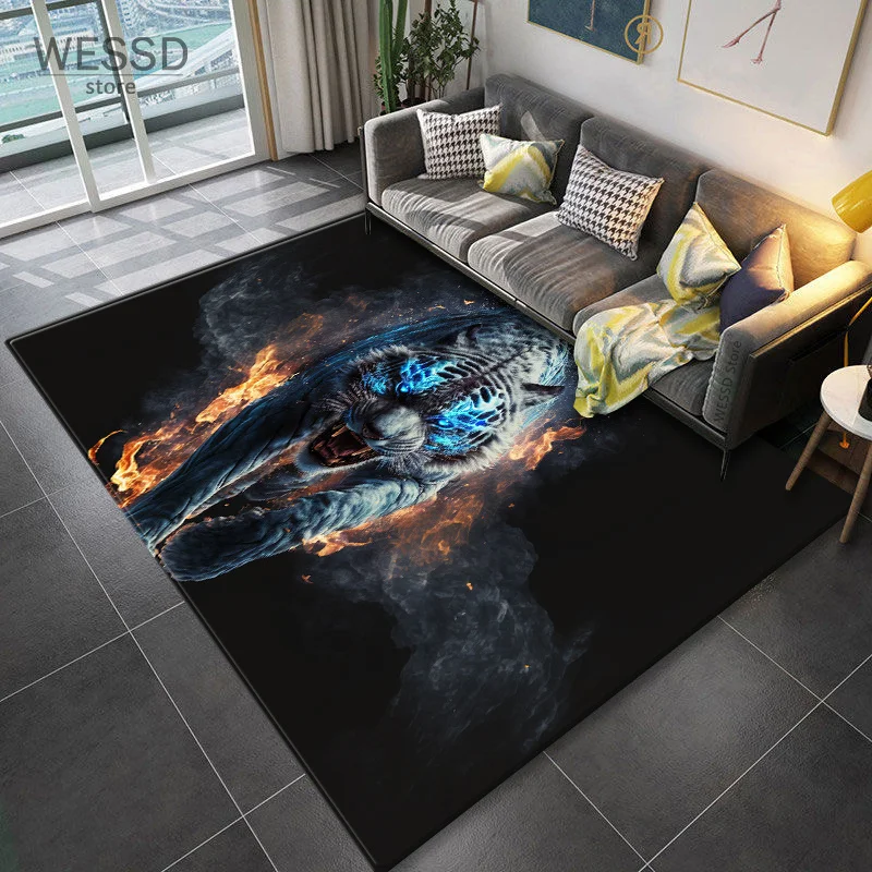 Коврик с рисунком огненного леопарда Черный 3D напольный ковер коврик тигром