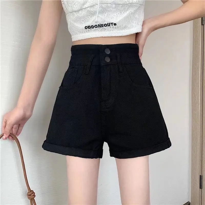 Sexy Denim Shorts For Women 2023 Summer New High Waisted Loose Shorts Double Button Cotton Shorts White Wide Leg Hot Pants S-5XL