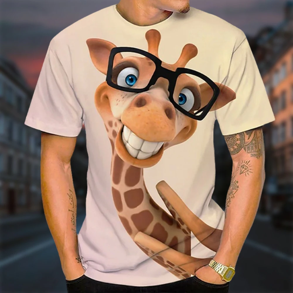 

Summer Animal Graphic T-Shirt Men'S 3d Cute Giraffe Cat Printed Men'S T-Shirt Short Sleeve Street Funny O Neck Oversized Top