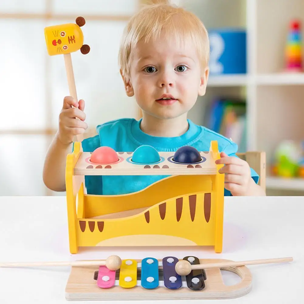 

Wooden Knocking Hammer Rolling Ball Jingle Bell Kids Music Educational Toys For Children Baby Material F8Y1