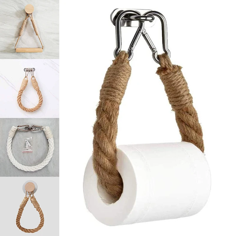 

Bohemian Vintage Style Woven Hanging Rope Paper Roll Holder Towel Rack For Kitchen Bathroom Home Decoration