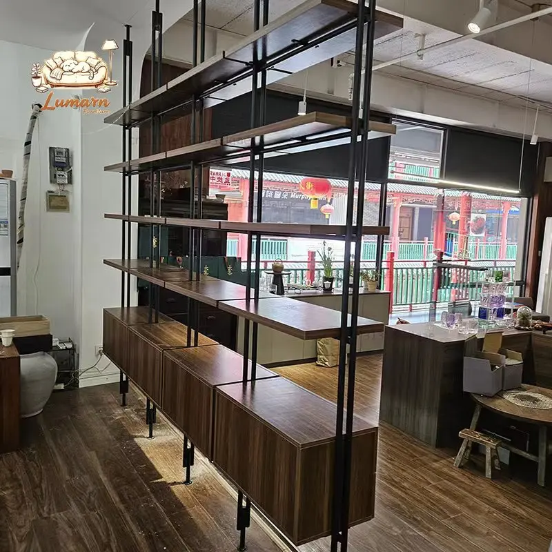 Фото Итальянская минималистская книжная полка, офисная перегородка, напольный кованый книжный шкаф для гостиной. №4