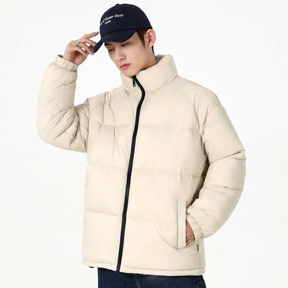 Covrlge Hot Sale Winter Men's Windproof Bread Cotton Coat Simple Stand Collar Male Solid Color Loose Parka Overcoat Men MWM164