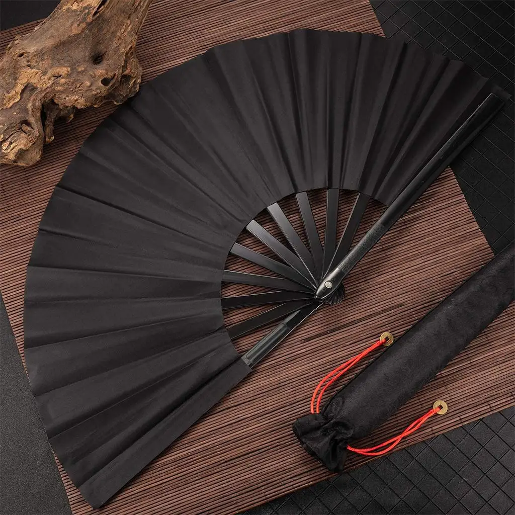 

4Pack Large Folding Fan Chinease Japanese Kung Fu Black Hand Fan Craft Fan