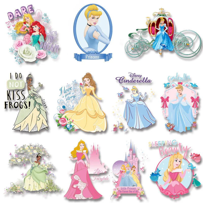 

Disney Princess Cinderella Sleeping Beauty Belle Tiana Iron-on Transfers Heat transfer stickers for t shirt Thermal patches