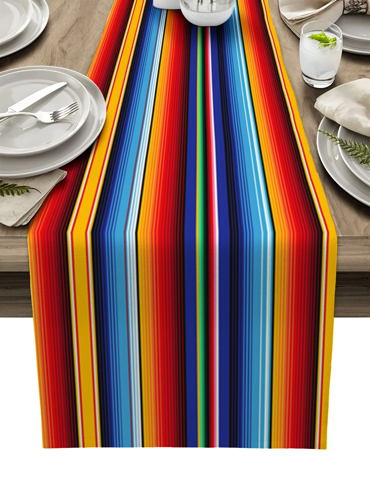 

Colorful Mexican Stripes Table Runner luxury Kitchen Dinner Table Cover Wedding Party Decor Cotton Linen Tablecloth