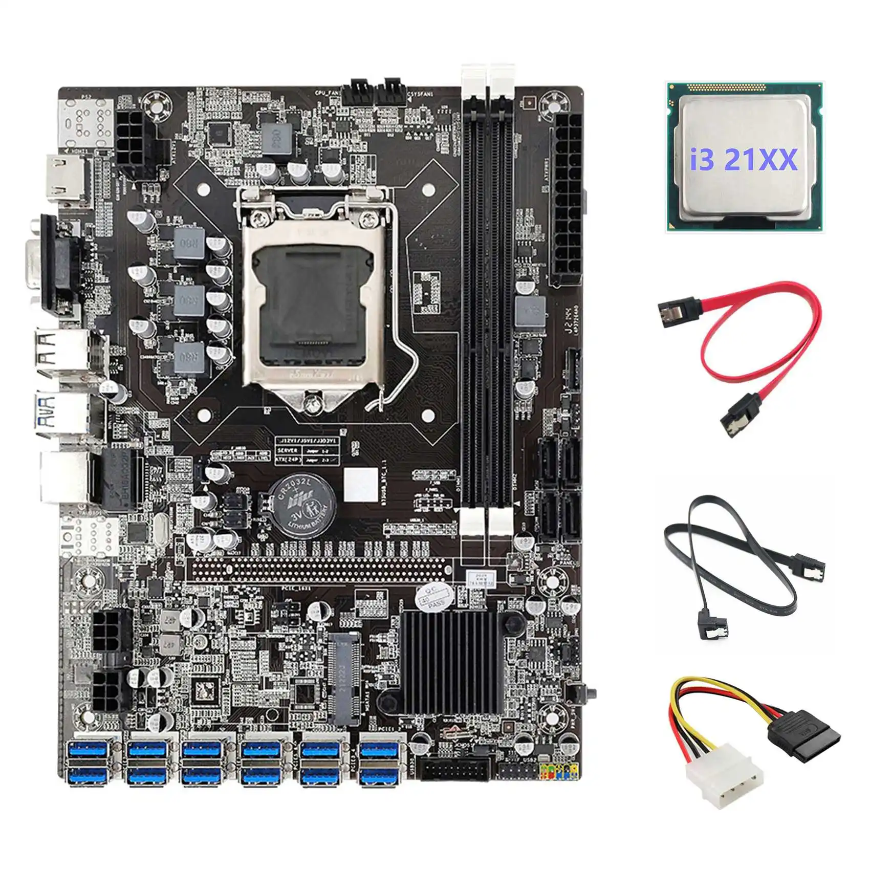 

B75 12USB BTC Mining Motherboard+I3 21XX CPU+2XSATA Cable+4PIN IDE to SATA Cable 12 USB3.0 B75 ETH Miner Motherboard