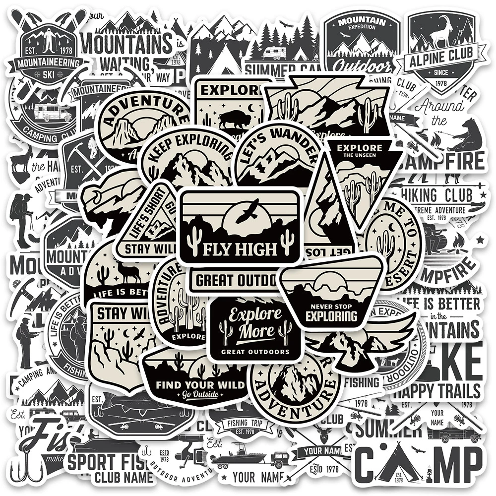 

10/30/56pcs Black White Outdoor Sports Camping Stickers Decals Motorcycle Laptop Luggage Phone Car Cool Waterproof Sticker Toy
