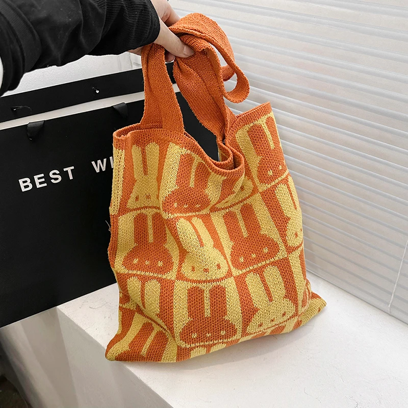 

Bohemian Beach Bag For Women 2023 Fashion Knitting Handbag Tote Bag High Capacity Portable Shopper Bag Casual Travel Cartoon Bag