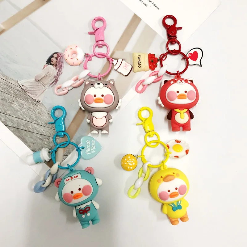 

Lalafanfan Coffee Yellow Duck Keychain Cartoon Cute Doll Keyring Fashion Couple Bag Ornament Key Chain Car Pendant Birthday Gift