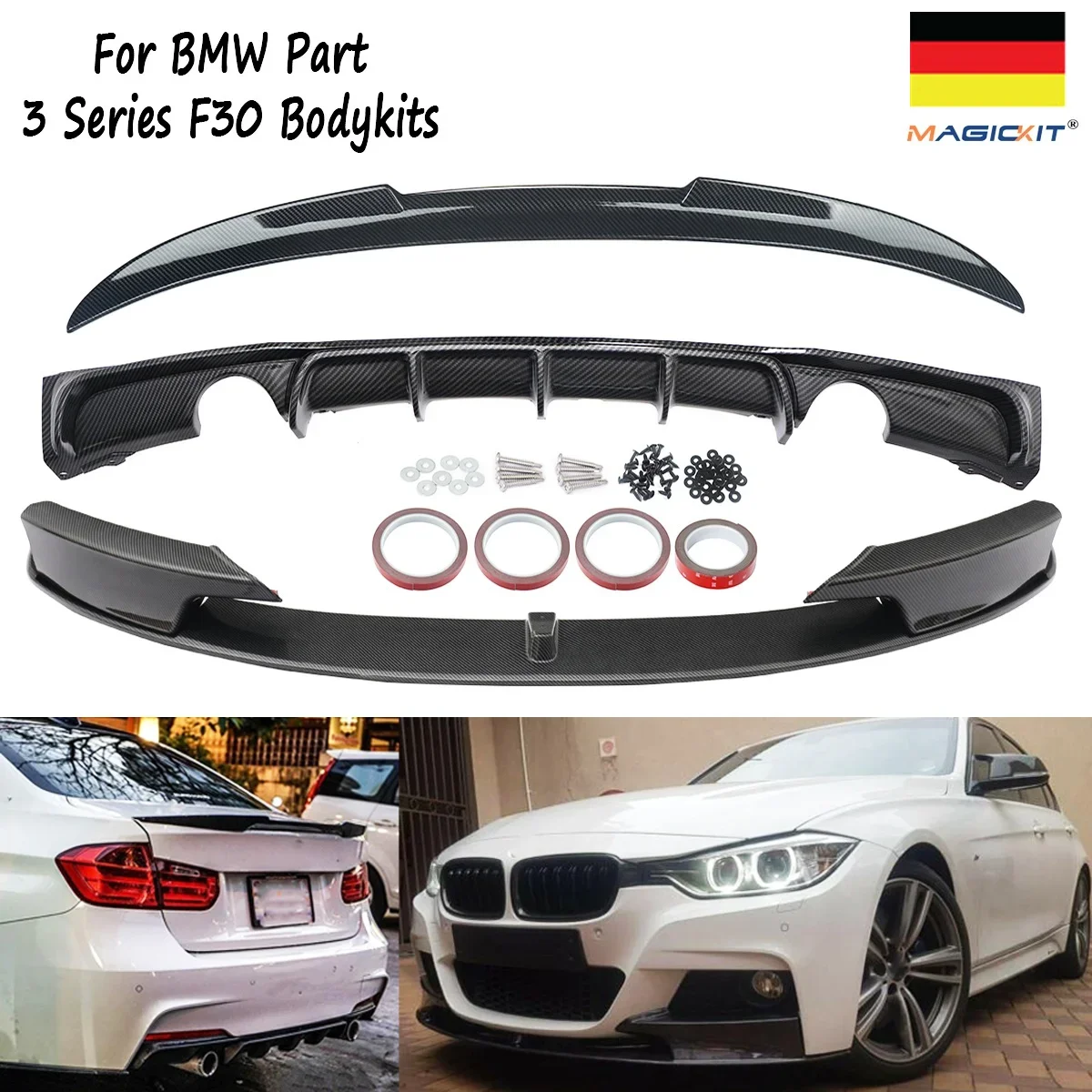 

MagicKit CARBON LOOK LIKE FOR BMW F30 M SPORT BODY KIT FRONT SPLITTER REAR DIFFUSER SPOILER