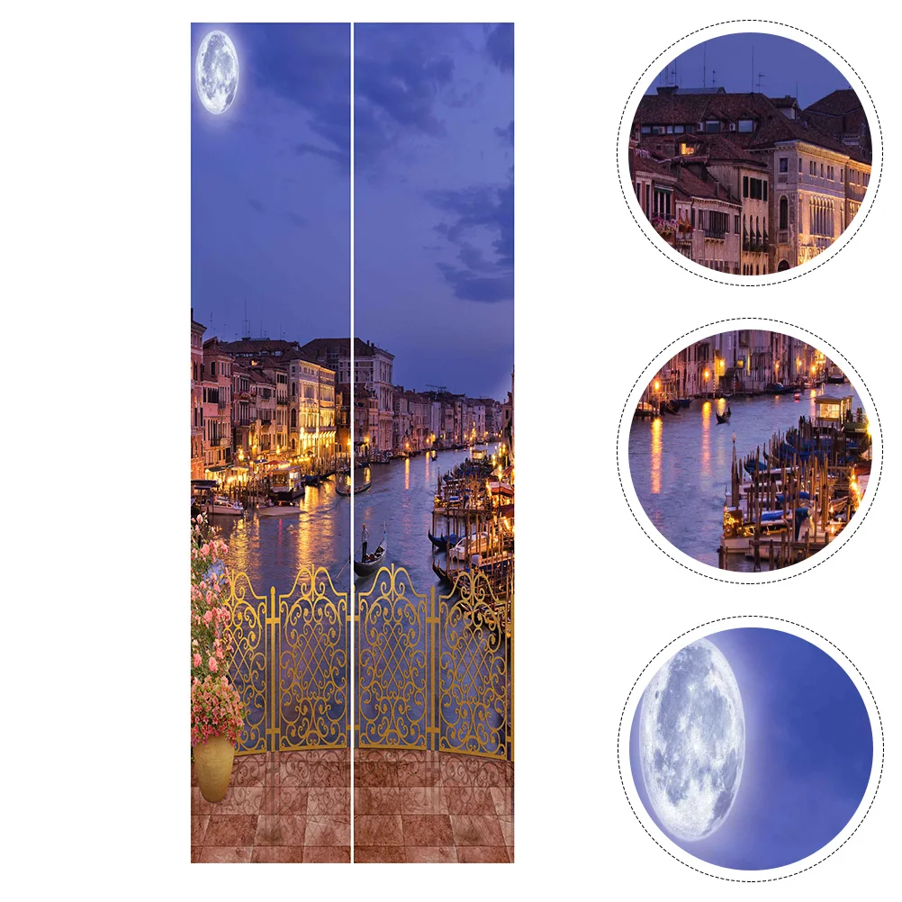 

2Pcs Landscape Door Sticker Creative 3D Wall Mural Decal Door Sticker 3D Wallpaper