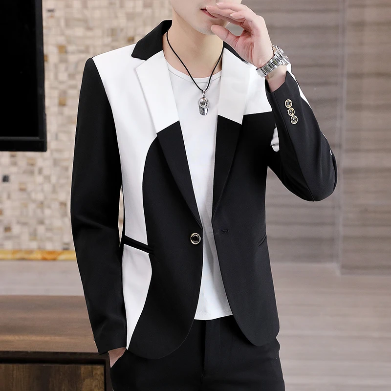 

2022 Blazers Slim Wedding Groom Business Casual Fashion Dress Coat Jacket Homme Men Handsome Social Costume Fit Suit Splicing