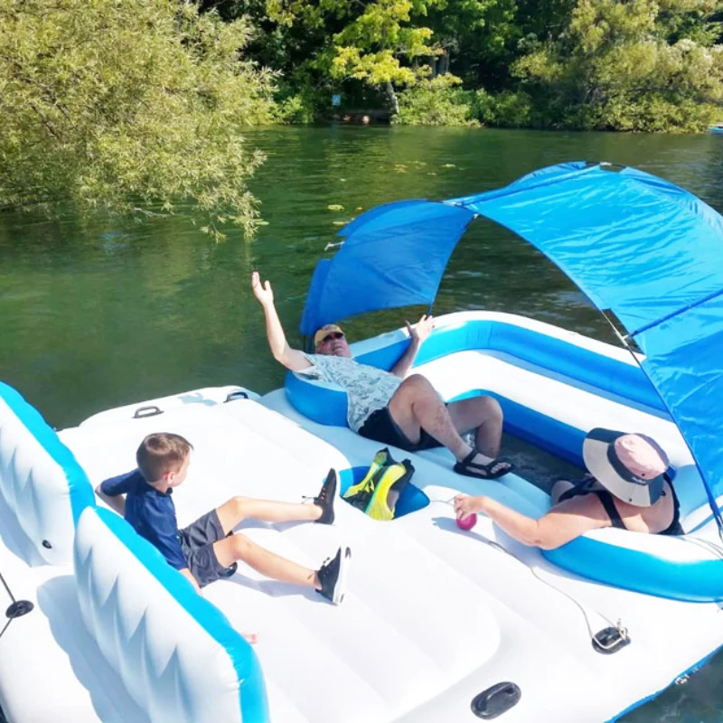 Outdoor 6-10 person water party raft float boat inflatable floating island with tent canopy