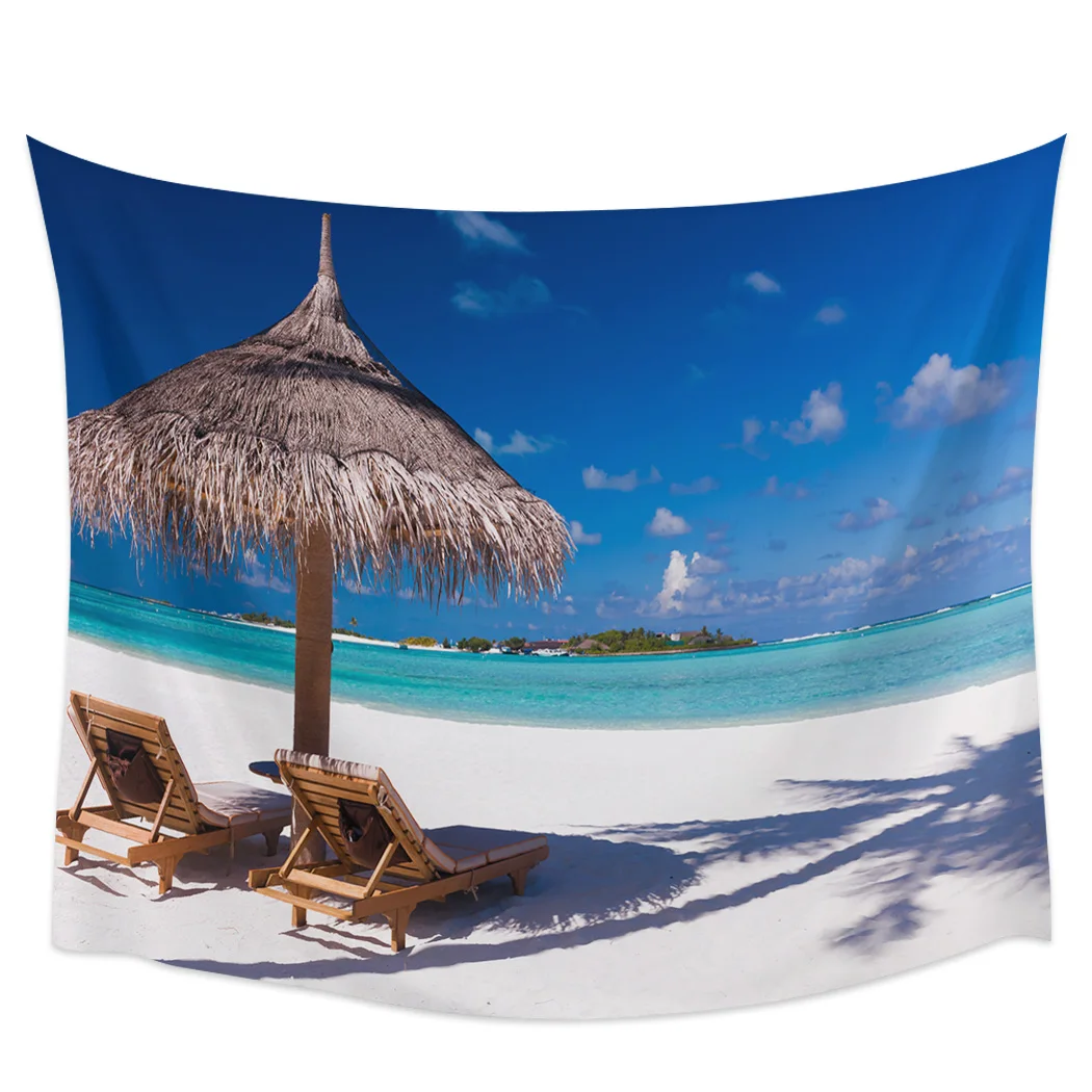 

Seaside Scenery White Sand Beach Ocean Tapestry Background Wall Covering Home Decoration Blanket Bedroom Wall Hanging Tapestries