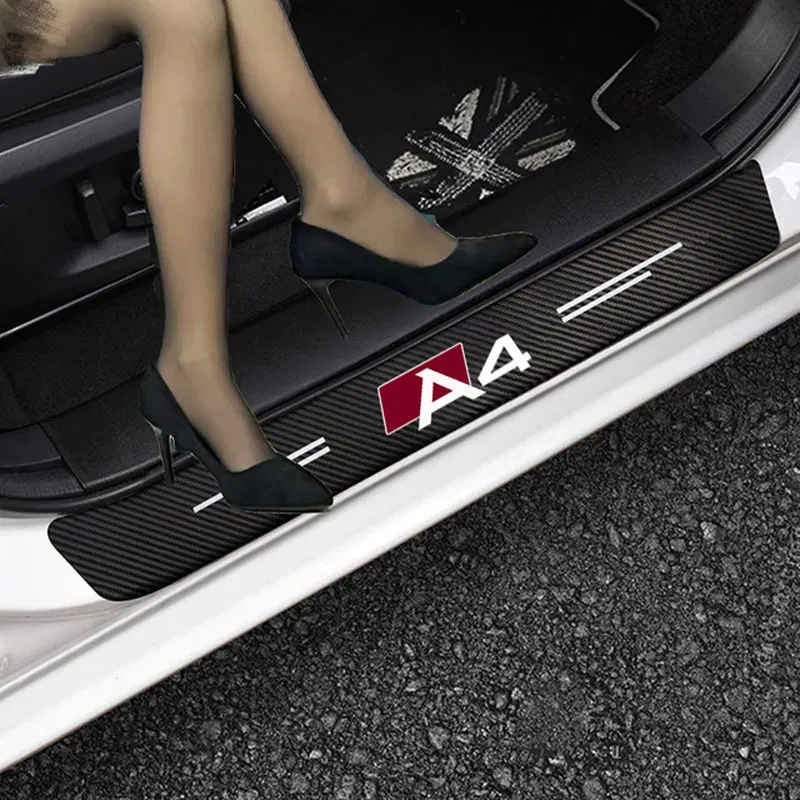 

For Audi A3 A4 A5 A6 A7 A8 Q3 Q5 Q7 Q8 TT 4PCS Carbon Fiber Sticker Decorative Door Entry Guard Door Threshold Scratch Pad Film