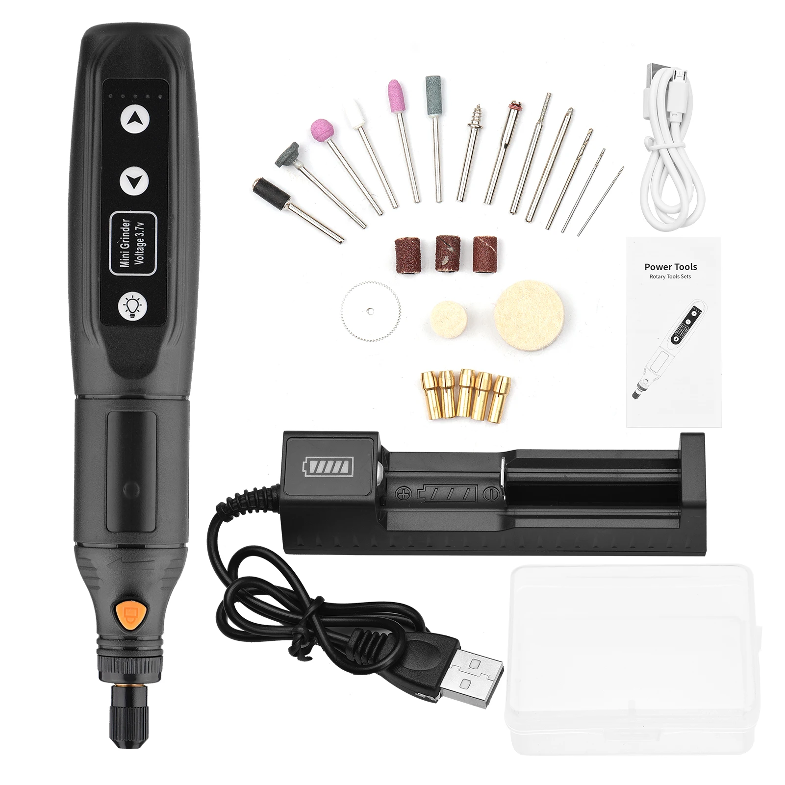 

2000mAh Rechargeable Handheld Rotary Tool Set 5-Speed Adjustment Mini Electric Grinder Tool Set USB Charging Grinding Machine