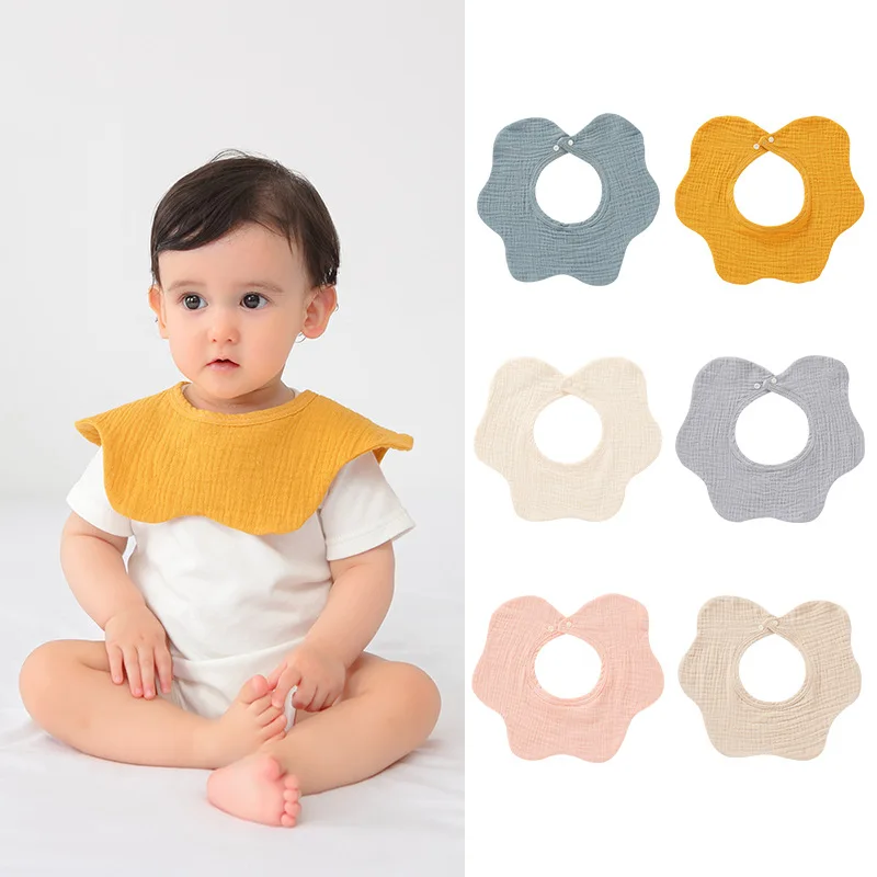 

Cotton Gause Baby Bibs 360 Flower Newborn Bib Muslin Baby Girls Boys Bandana Burp Cloth Kids Feeding Saliva Towel Solid Color