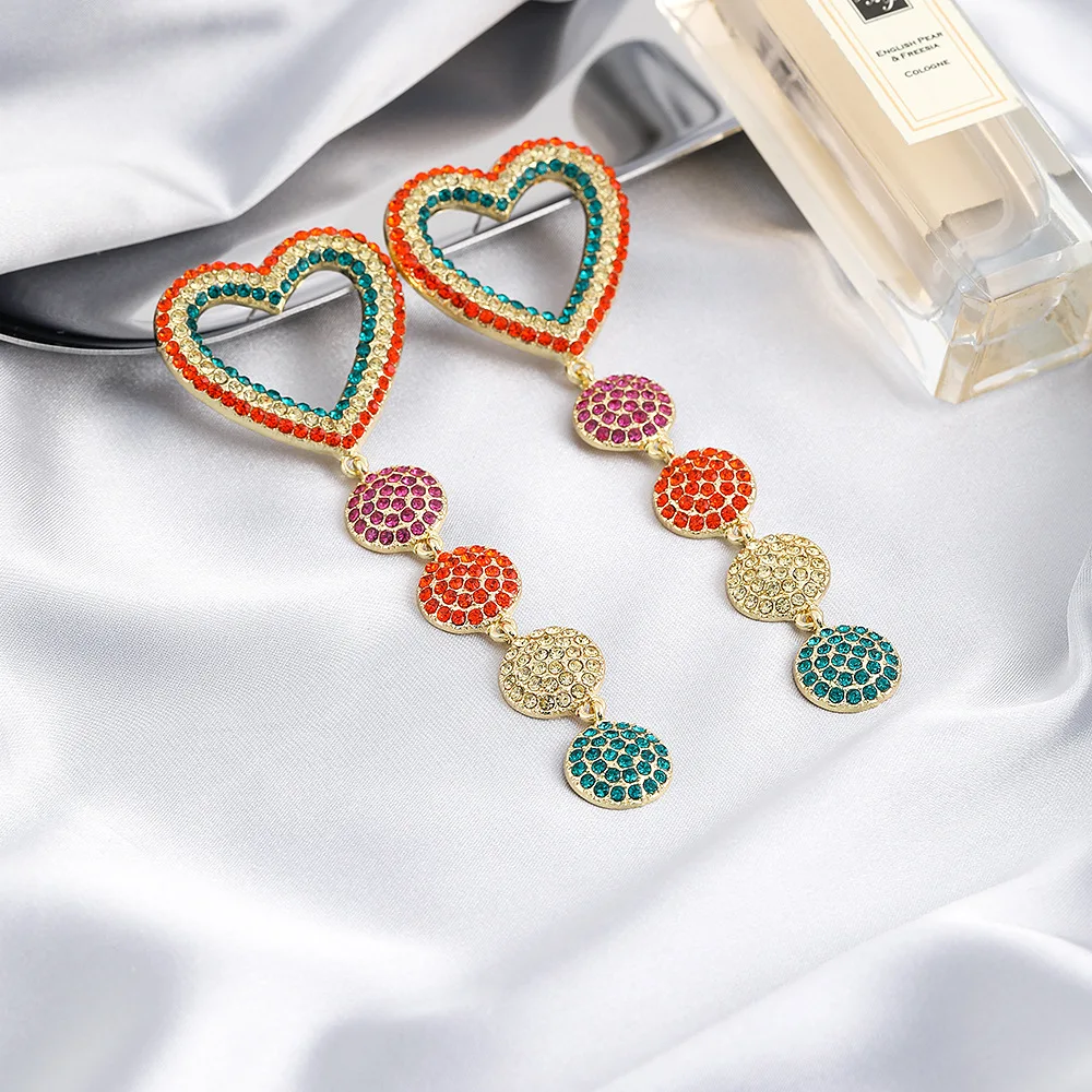 

2022 Wholesale European and American Fashion Color Diamond Tassel Earrings Love Heart Women Earrings Geometric Jewelry