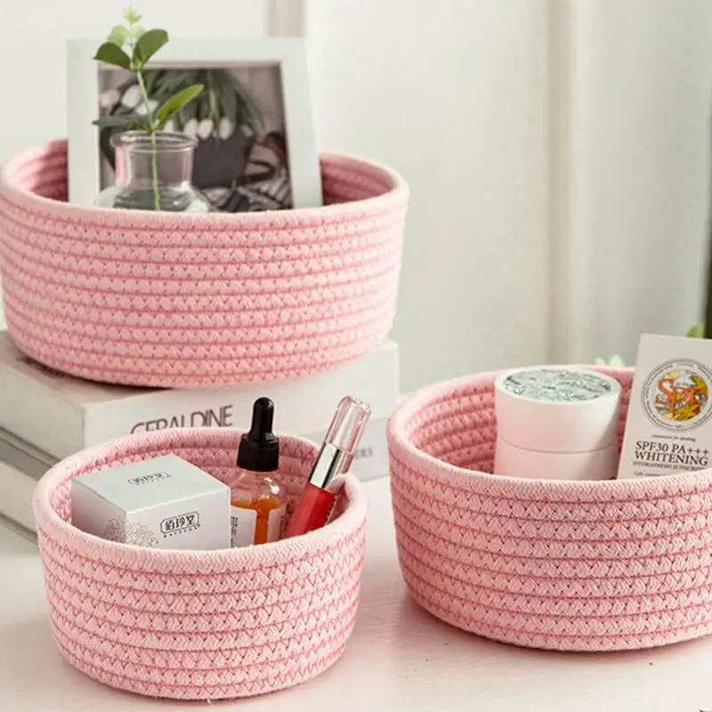 

Cotton Rope Storage Basket Colorful Folding Desktop Storage Box For Jewelry Cosmetics Snacks Sundries Keys Kids' Toys Organizer
