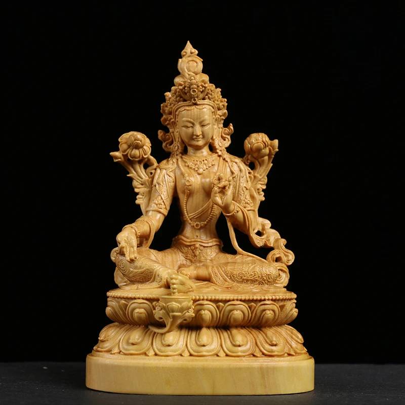 

Wood 12cm Bodhisattva Tara Green Sculpture Tibetan Buddha Wood Statue Worships Home Decor Desk Accessories Gift Figure