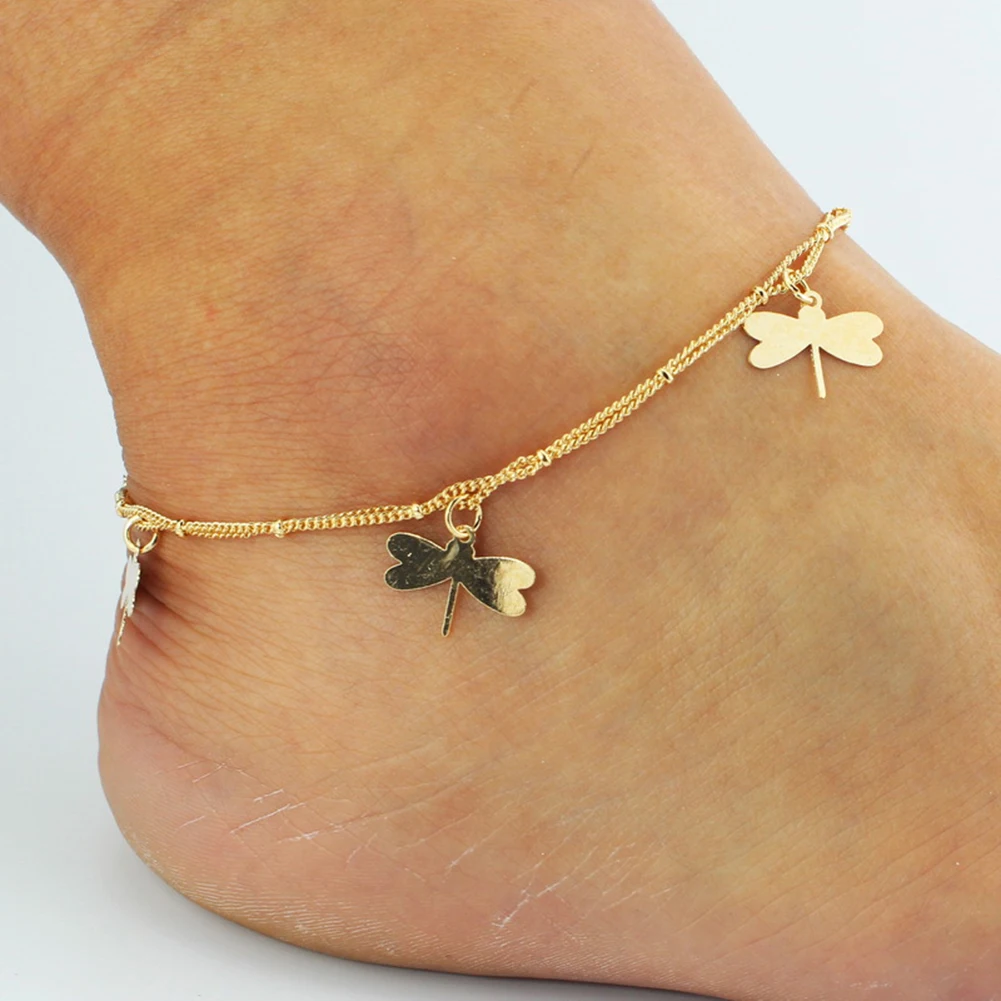 

Женский ножной браслет в богемном стиле, анклеты золотого цвета с бабочкой, розой, стрекозой, летняя пляжная цепочка на щиколотку, ювелирные изделия