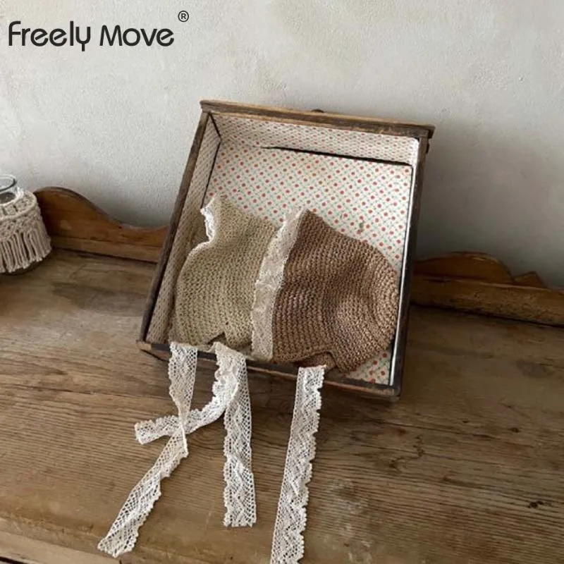 

Freely Move Fashion Lace Baby Hat Summer Straw Bow Baby Girl Cap Beach Children Panama Hat Princess Baby Hats and Caps for Kids