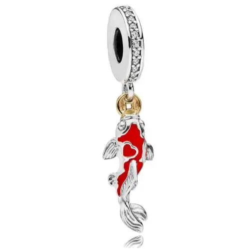

Genuine 925 Sterling Silver Charm Red And White Enamel Good Fortune Carp Beads Fit pandora Bracelet & Necklace Diy Jewelry