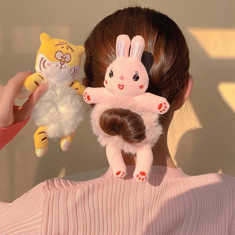 

Sweet Cute Plush Cartoon Tiger Rabbit Hair Rope Elastic Rubber Band Korean Head Rope Hair Accessories Girl HairBand